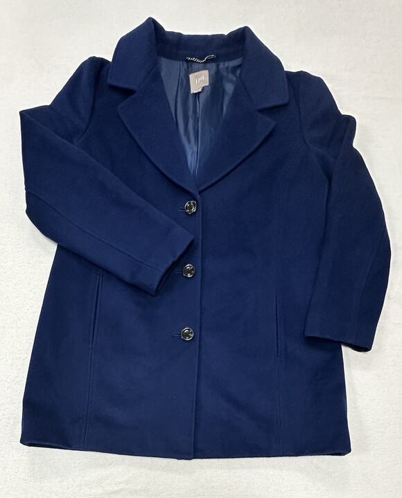 J. Jill Jackets & Blazers - J. Jill Walker Coat Navy Blue Wool Blend Button Front Medium Preppy Old Money